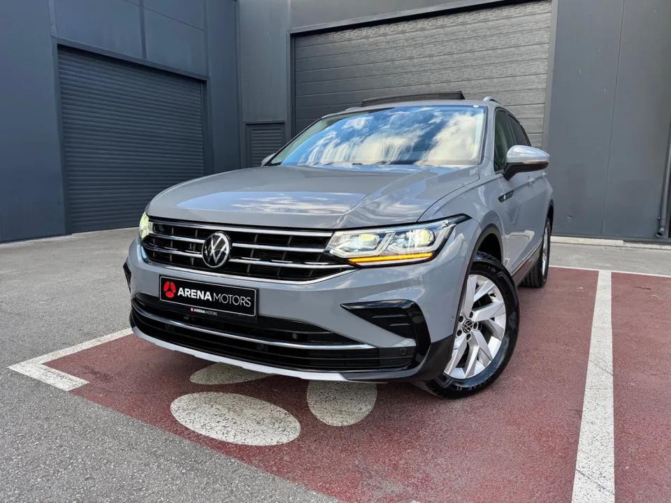 Volkswagen Tiguan, siva, prednji dio i LED svjetla iz blizine