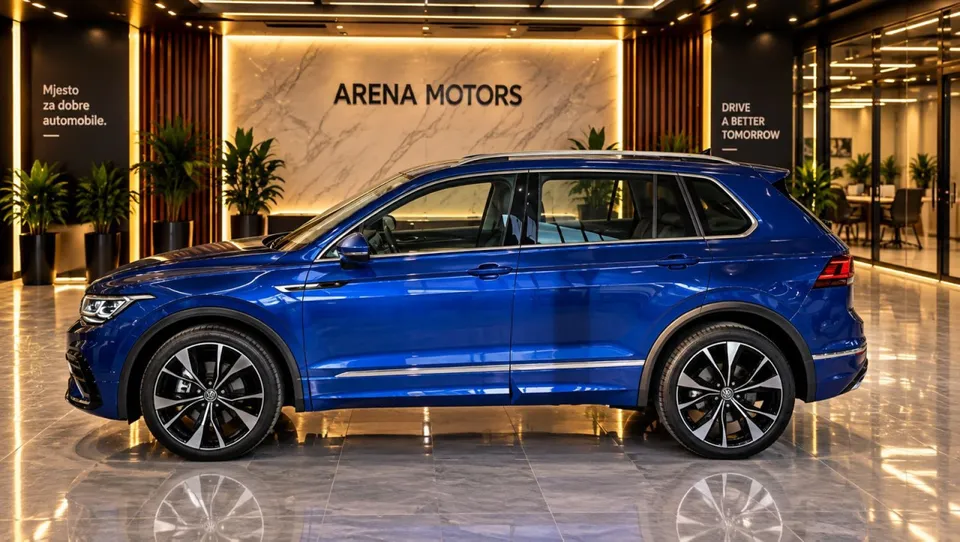 Volkswagen Tiguan, lijevi bok plave boje s crnim aluminijskim felgama