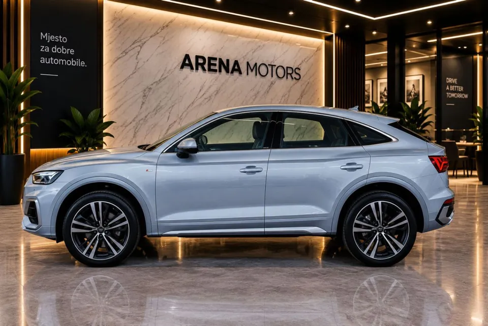 Audi Q5 Sportback, lijevi bok sive boje s aluminijskim felgama