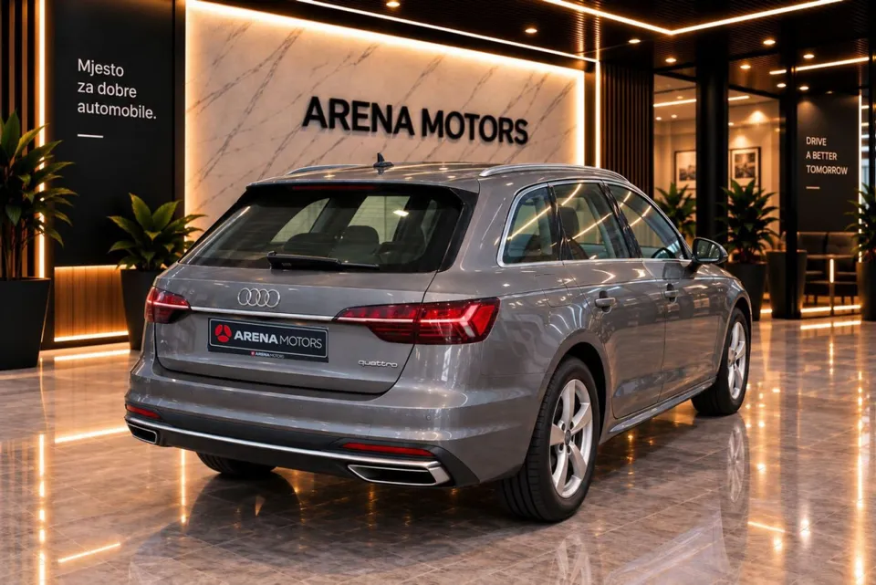 Audi A4 Avant, siva boja, pogled otpozadi sa oznakom quattro i izduvnim nastavcima