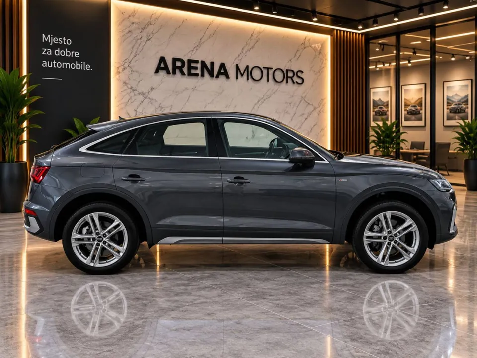 Audi Q5 Sportback, desni bok vozila s aluminijskim felgama, siva boja