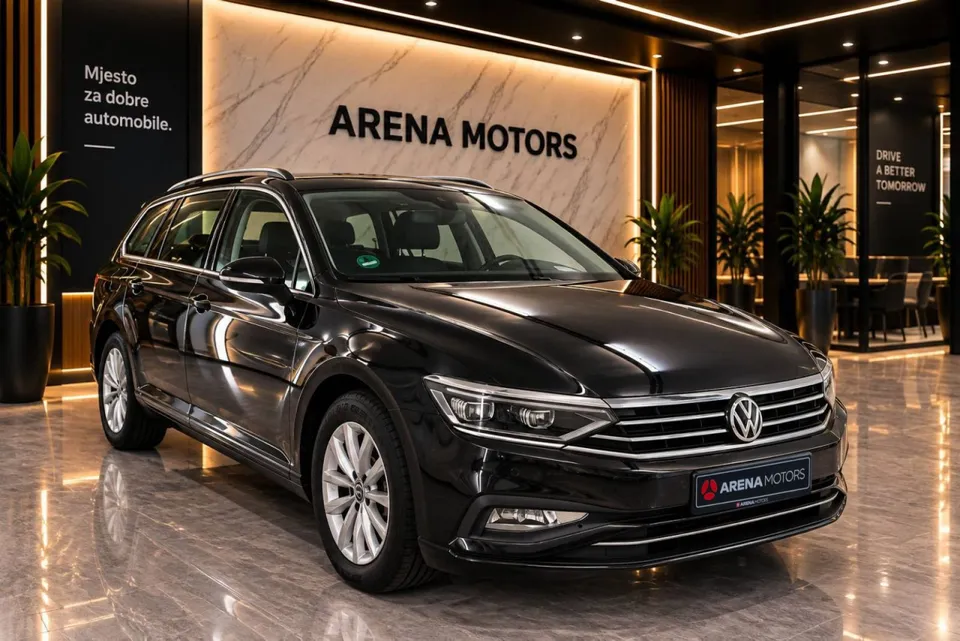 Volkswagen Passat Karavan, crni, prednji desni ugao s alu felgama