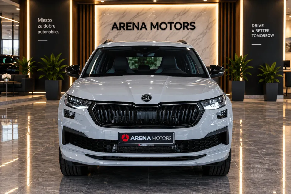 Siva Škoda Kodiaq, prednji pogled s crnom maskom i LED farovima