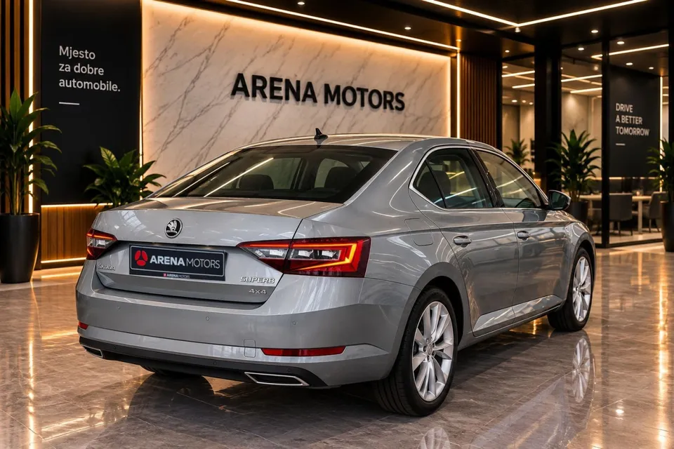 Siva Škoda Superb 4x4, zadnji dio i desna strana vozila