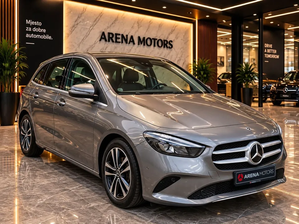 Mercedes-Benz B 200 d, siva boja, prednji desni ugao s prednjom maskom i LED farovima