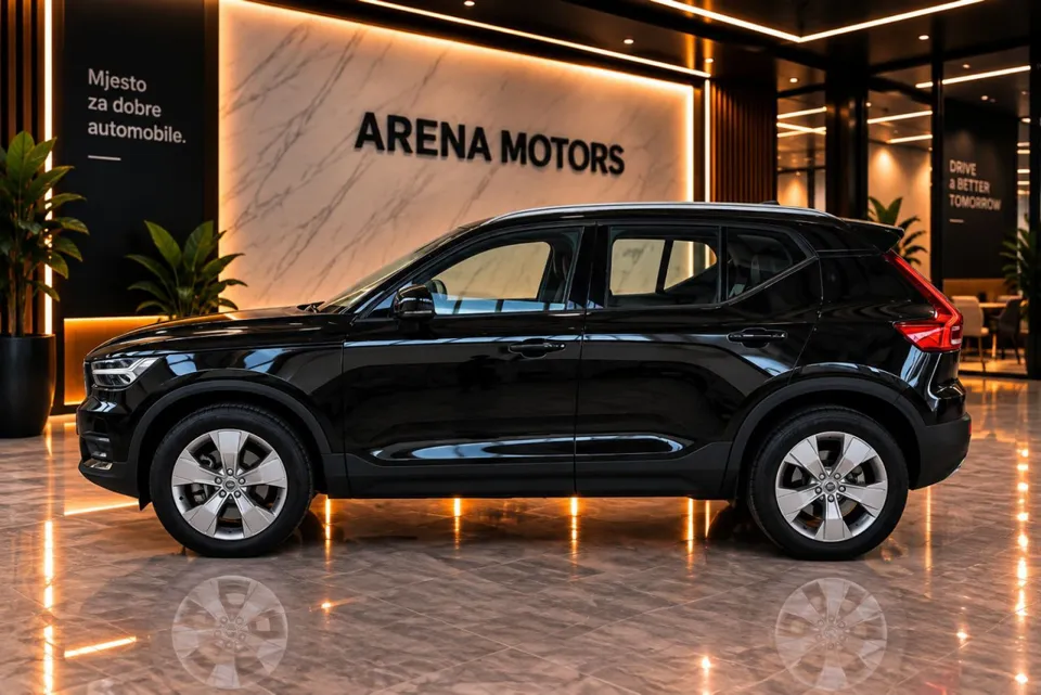 Crni Volvo XC 40, lijeva bočna strana, vidljive felge i zadnje svjetlo