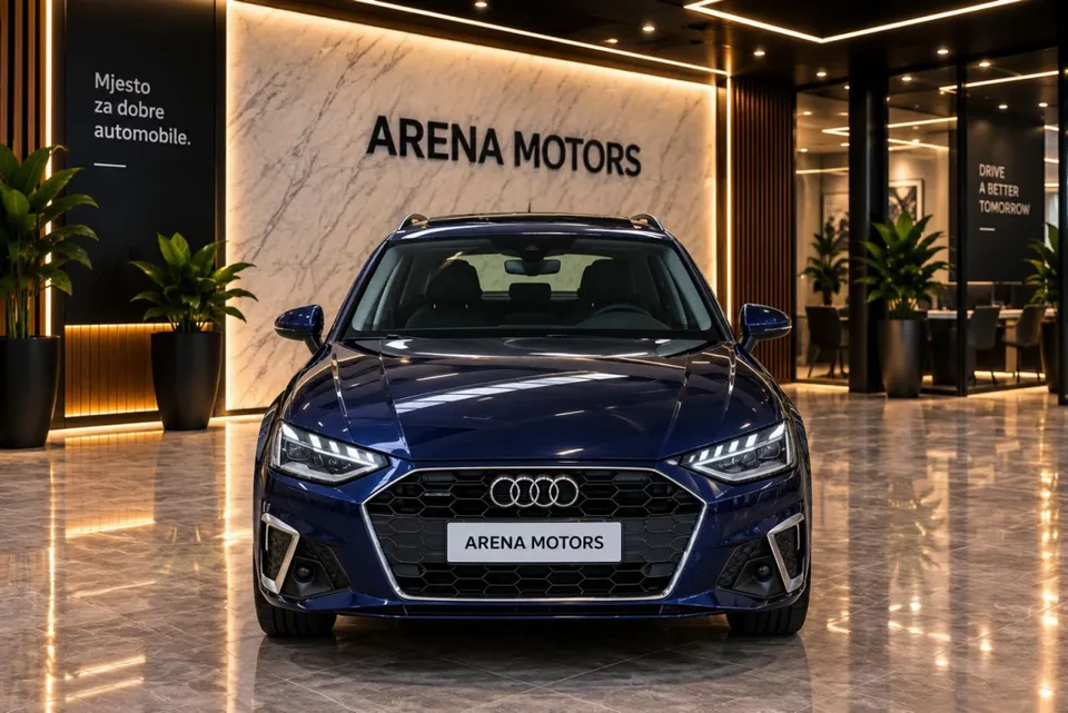 Audi A4 Avant plave boje, pogled sprijeda, LED svjetla i crna maska