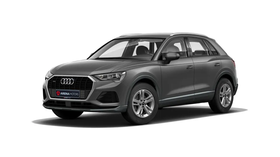 Audi Q3 u sivoj boji, prednji lijevi ugao, sa srebrnim alu felgama