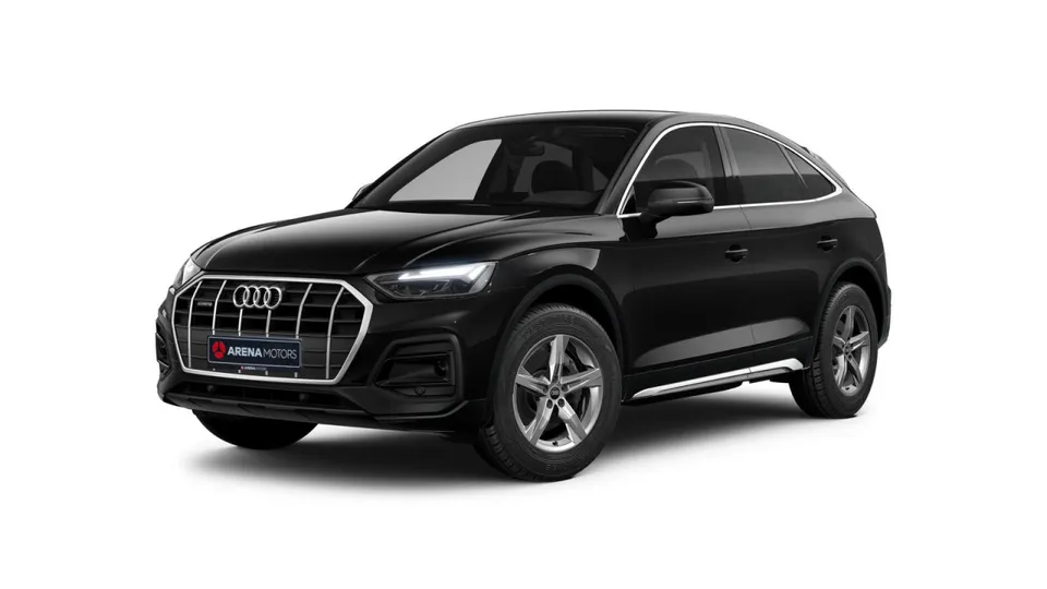 Audi Q5 Sportback u crnoj boji, pogled sprijeda sa lijeve strane, vidljive LED farove i alu felge