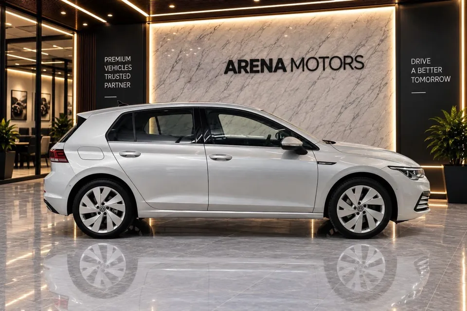 Desni bok sivog Volkswagena Golf 8 s aluminijskim felgama