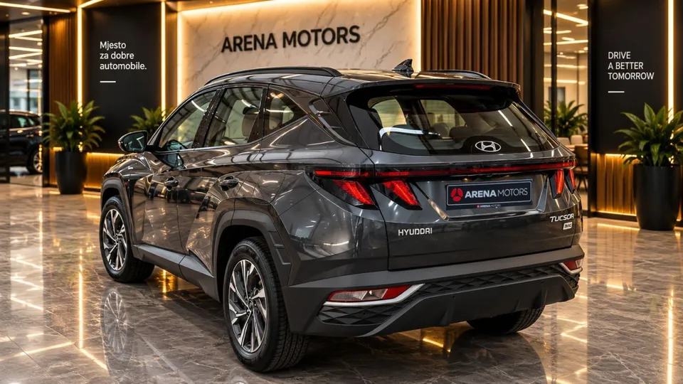 Hyundai Tucson u sivoj boji, pogled sa zadnje lijeve strane