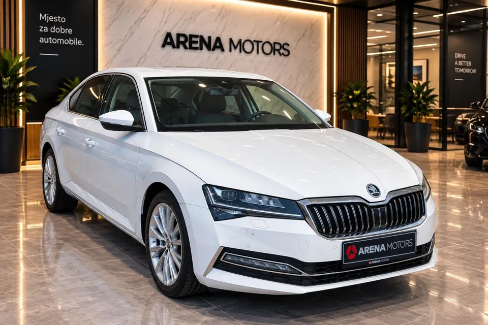 Škoda Superb limuzina, prednji desni ugao s maskom i LED farovima