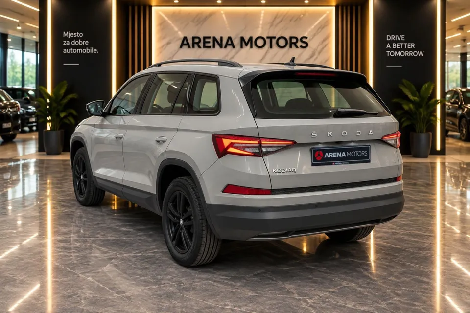 Škoda Kodiaq, pogled odostrag sa lijeve strane, LED stopke i natpis Kodiaq