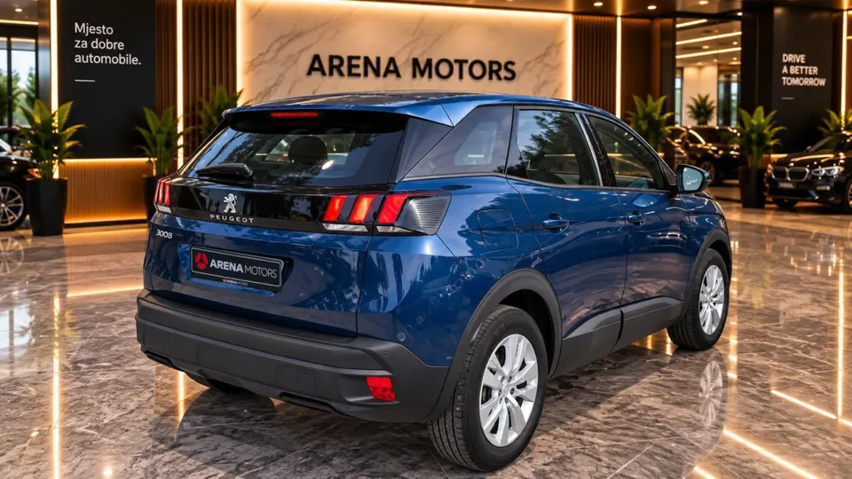 Peugeot 3008 plave boje, zadnji desni ugao, zadnja svjetla i alu felge