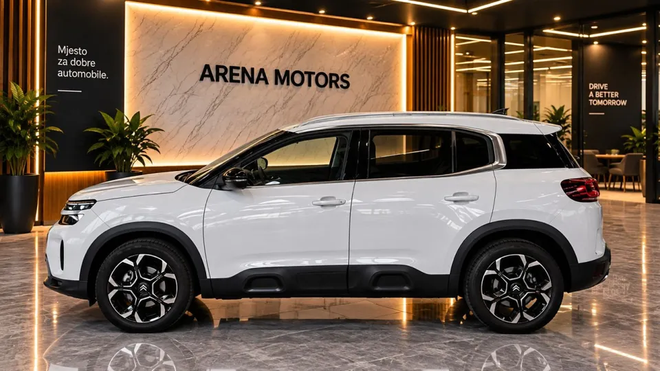 Citroen C5 Aircross, bijeli SUV, lijevi bok s crnim plastičnim pragovima